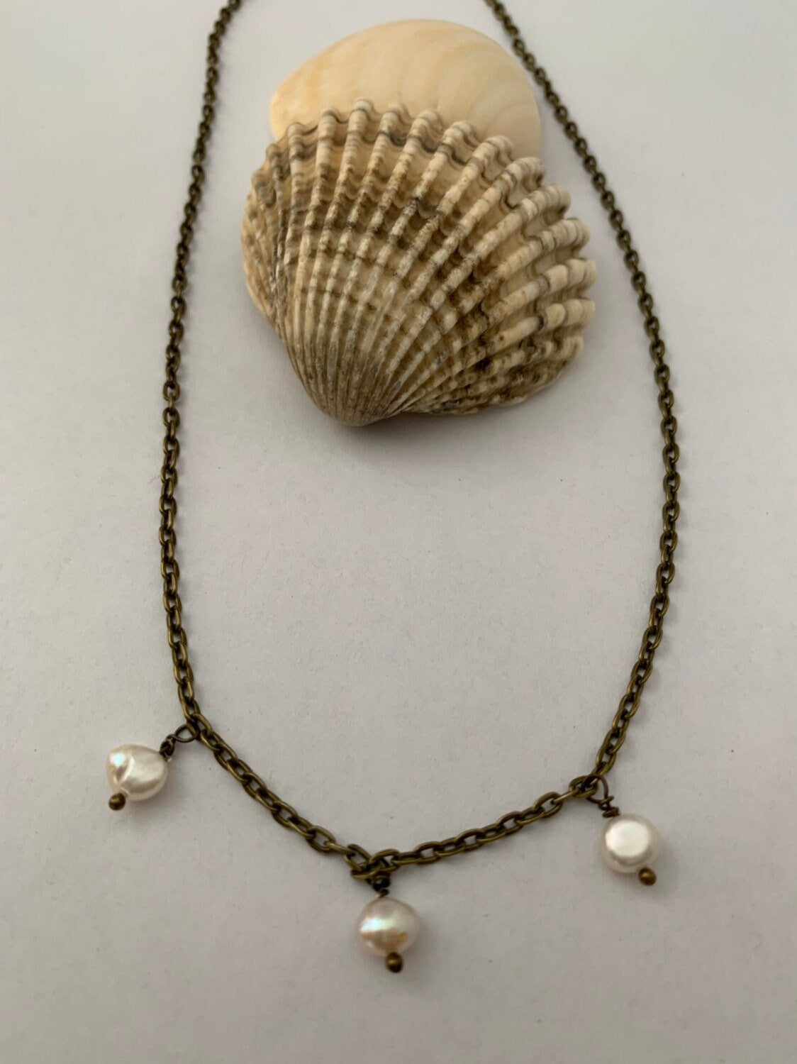 Antique bronze pearl chain necklace