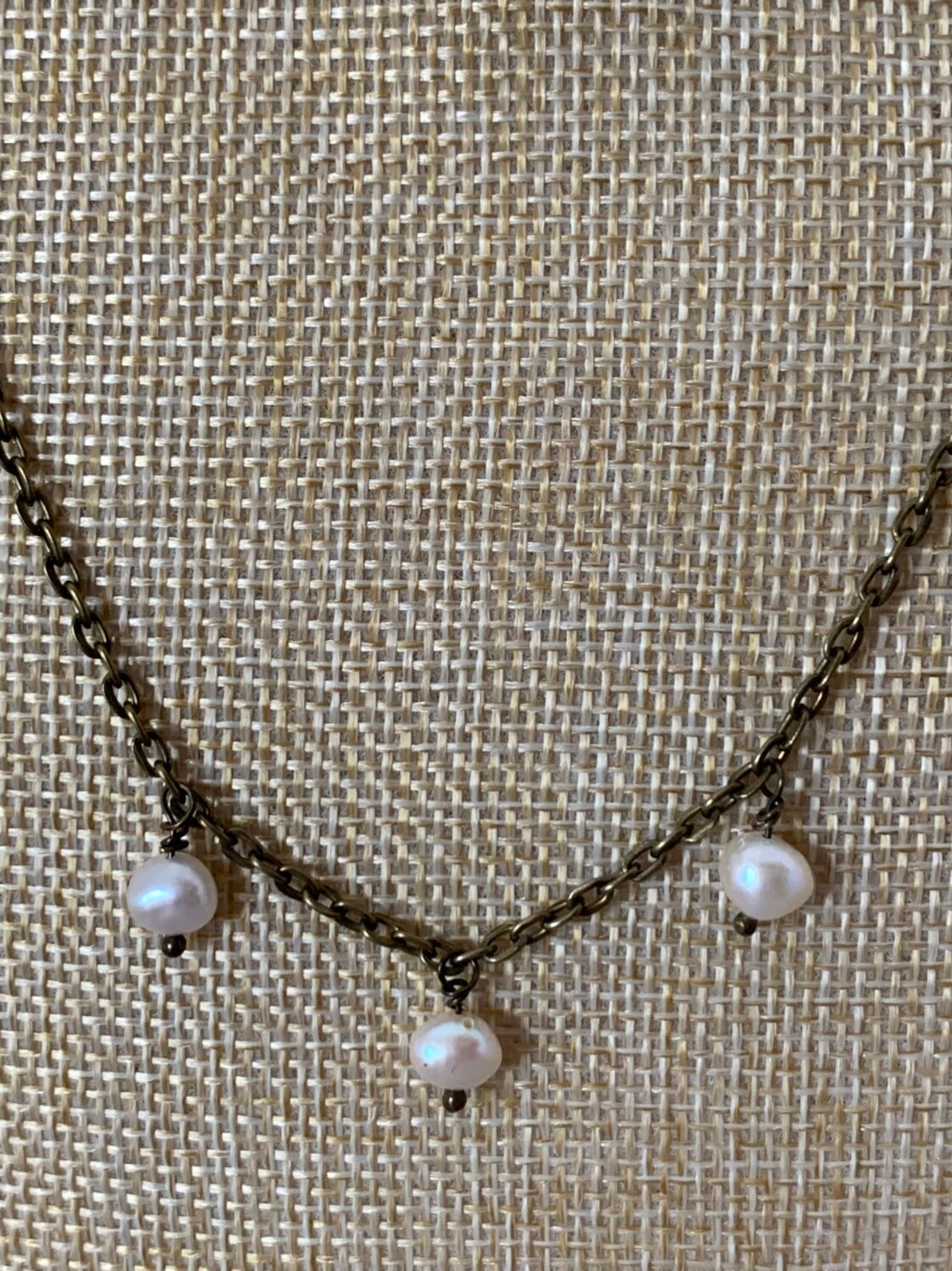 Antique bronze pearl chain necklace