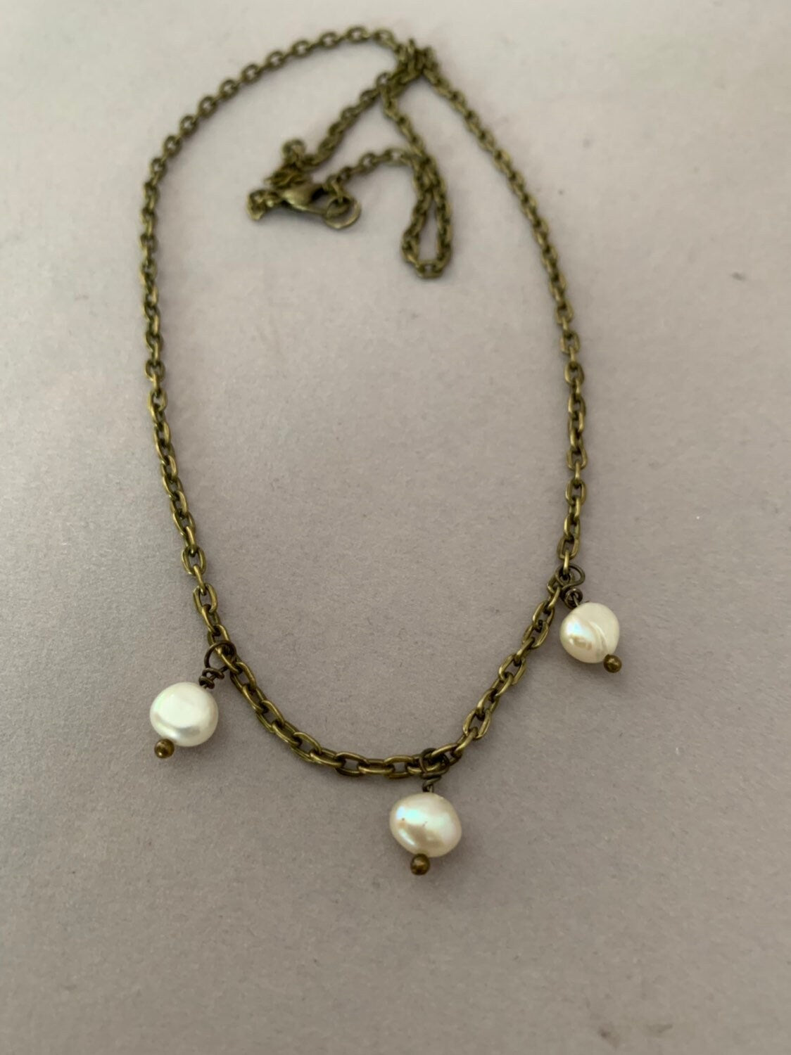 Antique bronze pearl chain necklace