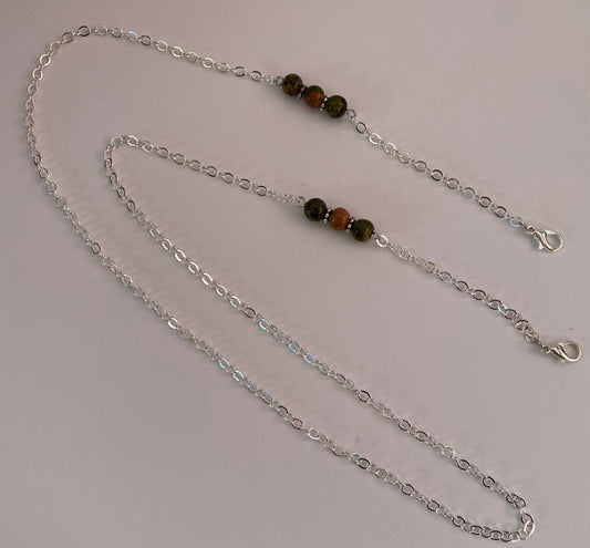 Eyeglass chain with jasper beads on a silver chain