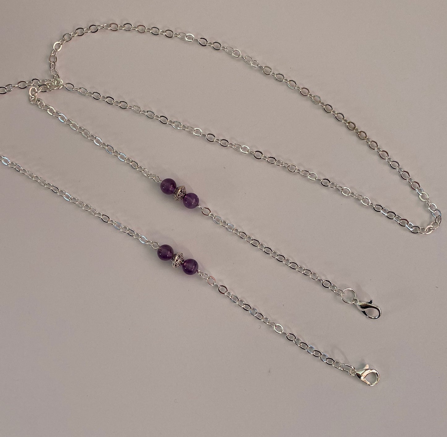 Silver eyeglass chain with amethysts