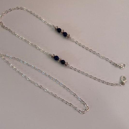 Eyeglass chain, silver and lapis lazuli