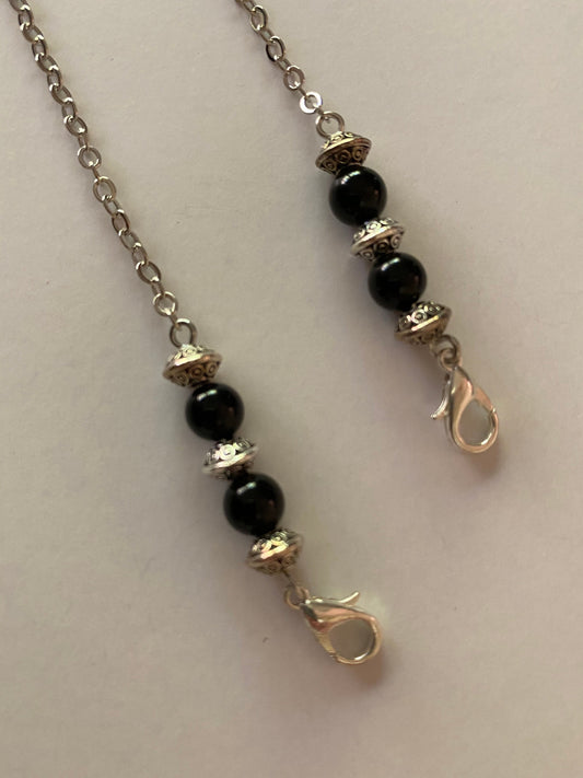 Black onyx and silver chain or lanyard for  glasses