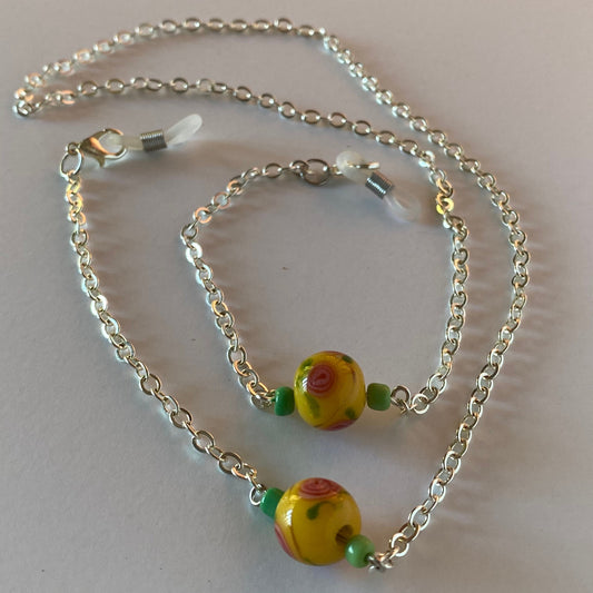 Eyeglass chain, with pretty yellow lampwork floral beads