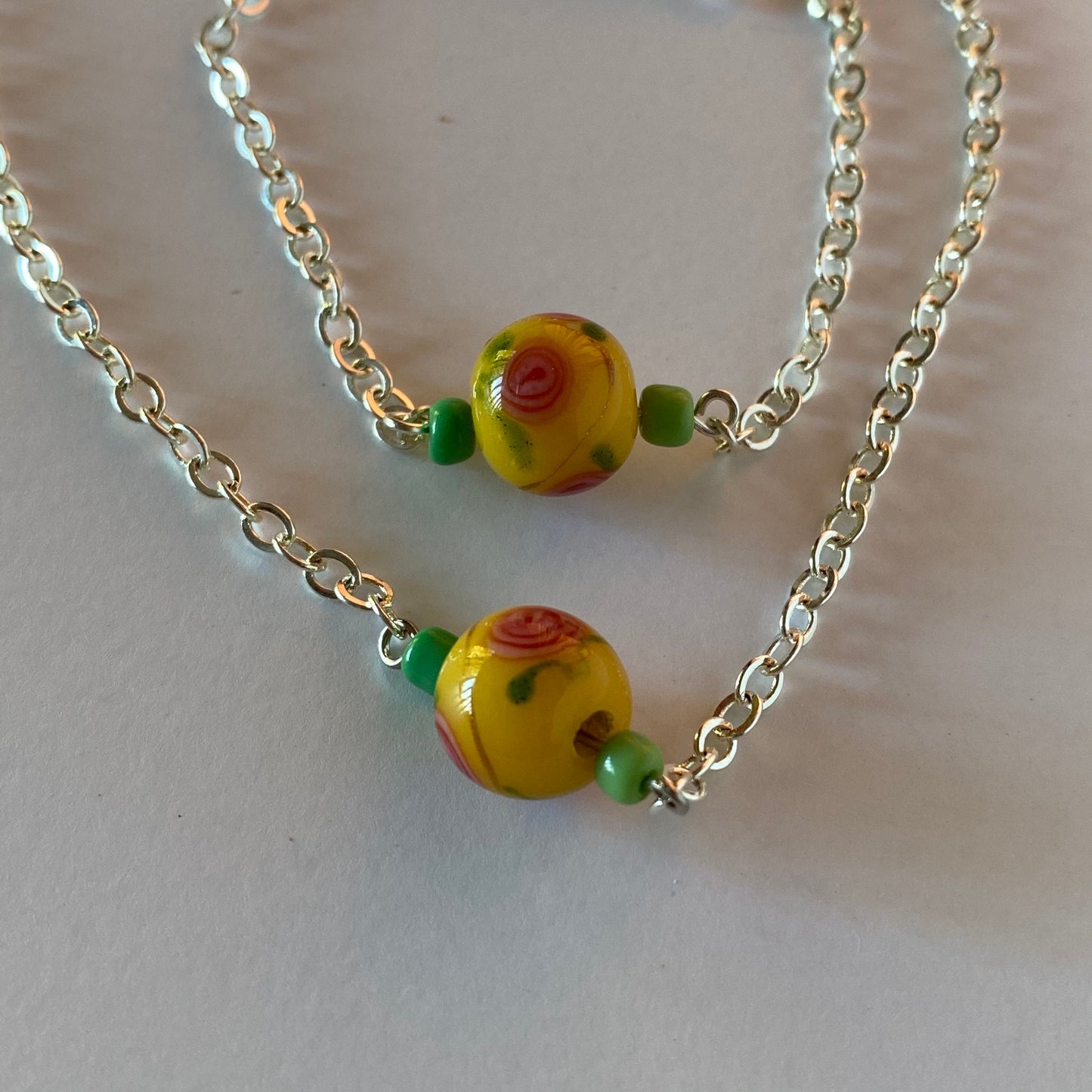 Eyeglass chain, with pretty yellow lampwork floral beads