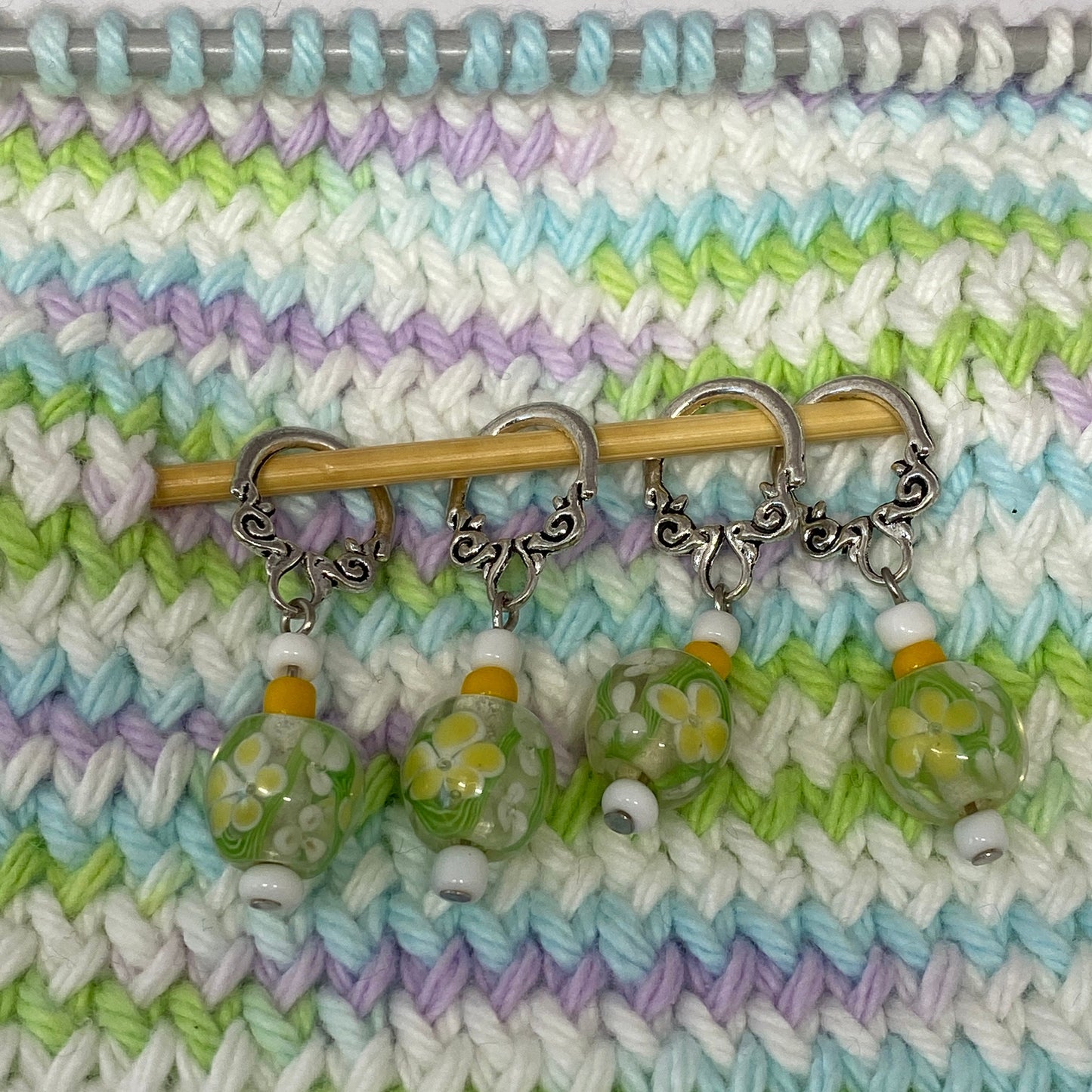 Green floral stitch markers