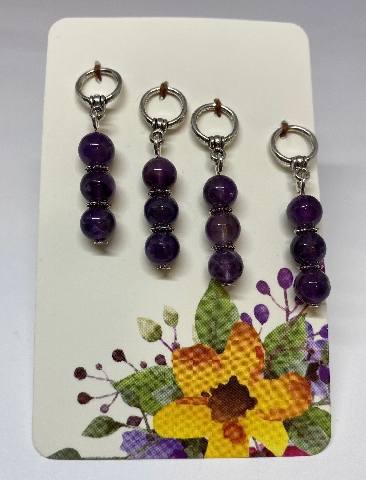 Amethyst stitch markers, set of four luxury knitting markers