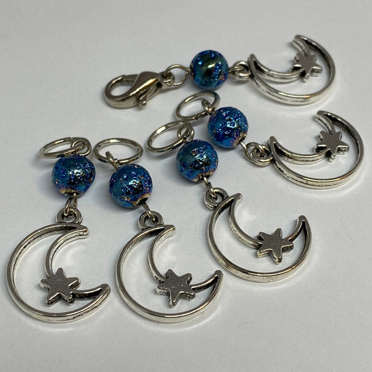 Moon and star celestial stitch markers