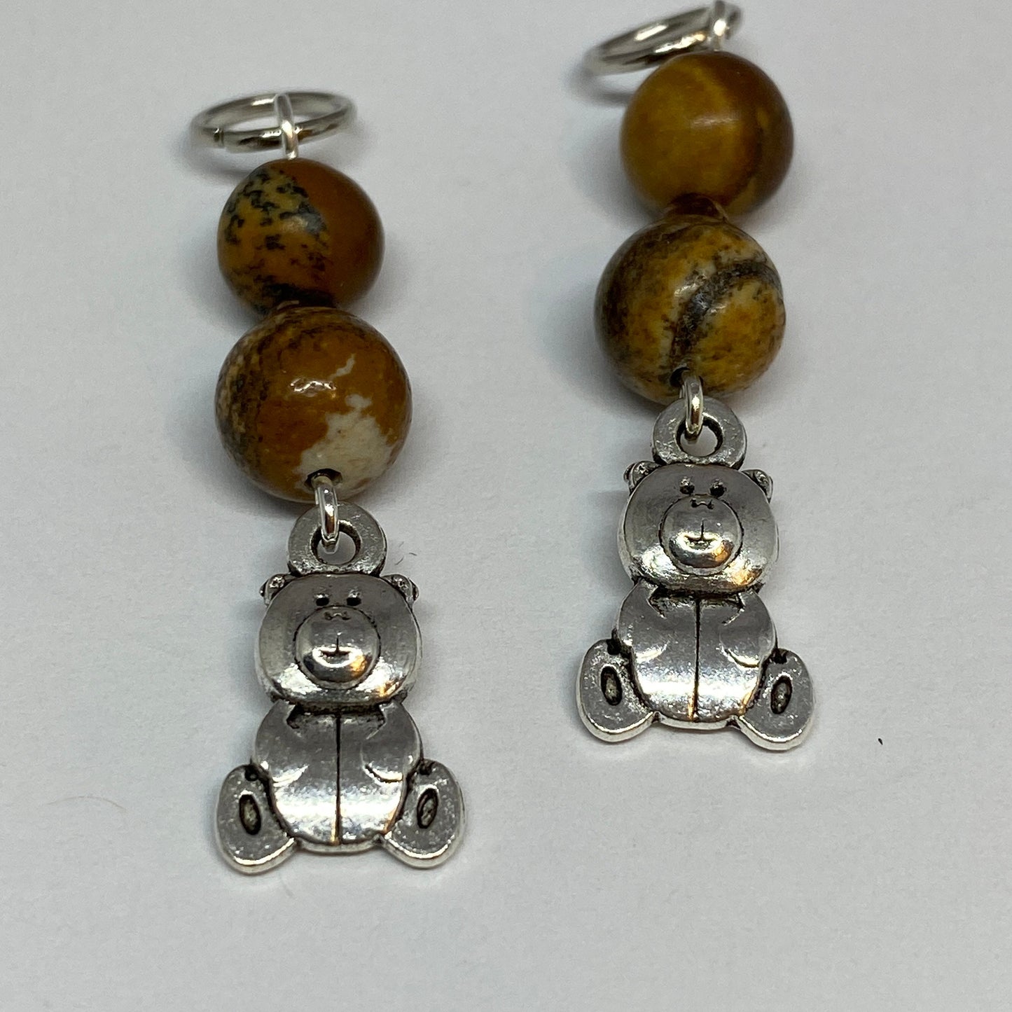 Teddy bear stitch markers for knitting, with jasper beads