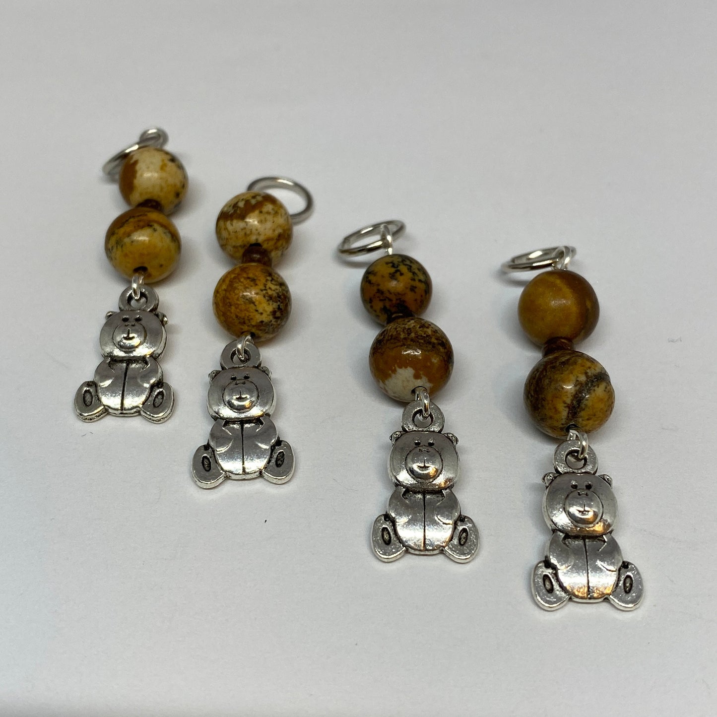 Teddy bear stitch markers for knitting, with jasper beads