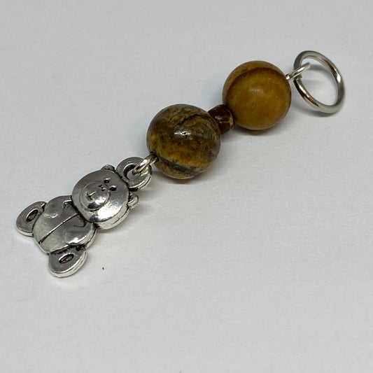 Teddy bear stitch markers for knitting, with jasper beads