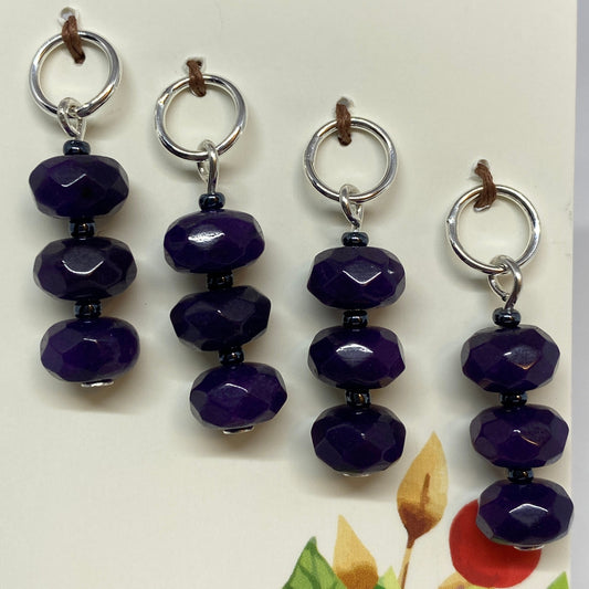 Purple stitch markers,faceted agate beads