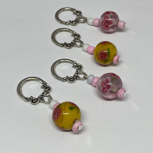 Pink floral lamp work stitch markers