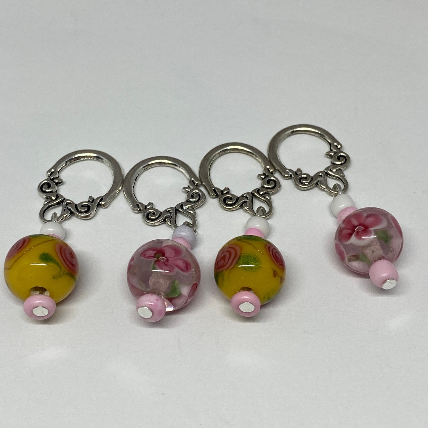 Pink floral lamp work stitch markers