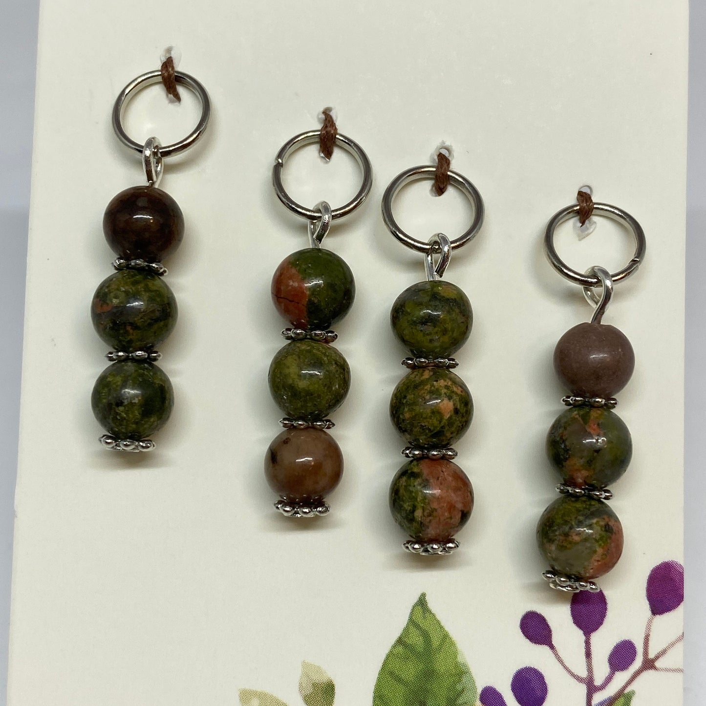 Luxury stitch markers with earth toned jasper beads