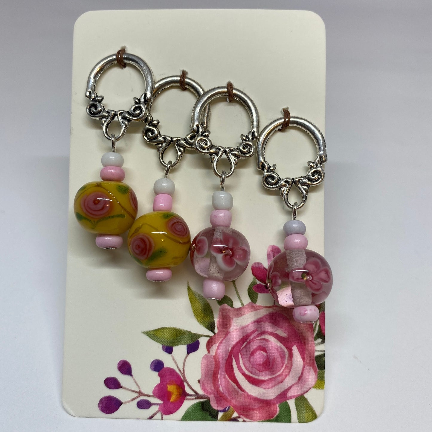 Pink floral lamp work stitch markers