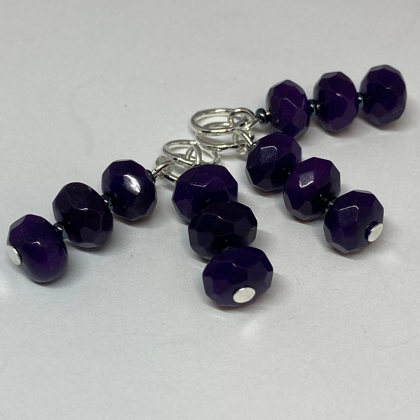 Purple stitch markers,faceted agate beads