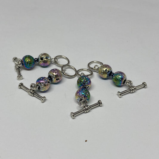 Iridescent blue stitch markers