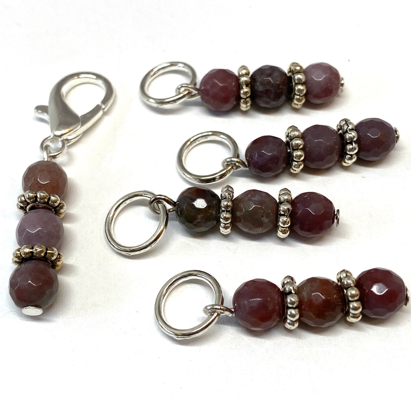 Mauve agate stitch markers and stitch holder