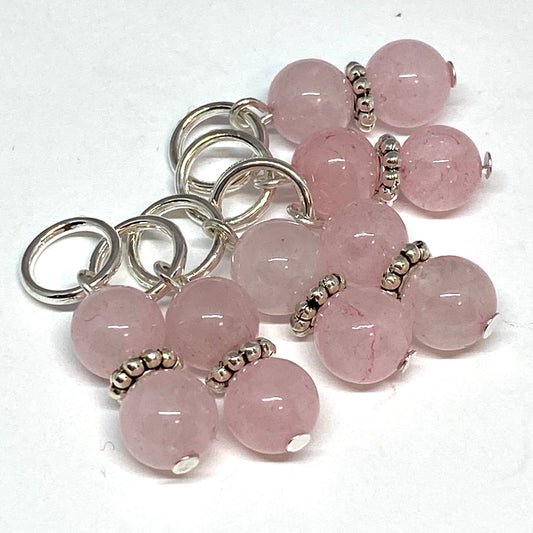 Rose quartz stitch markers, set of six