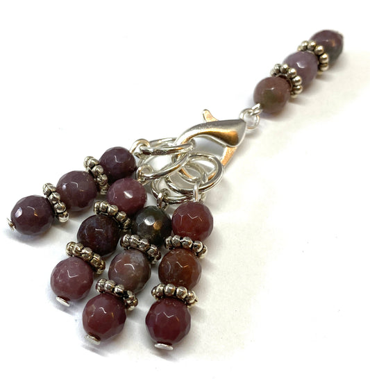 Mauve agate stitch markers and stitch holder