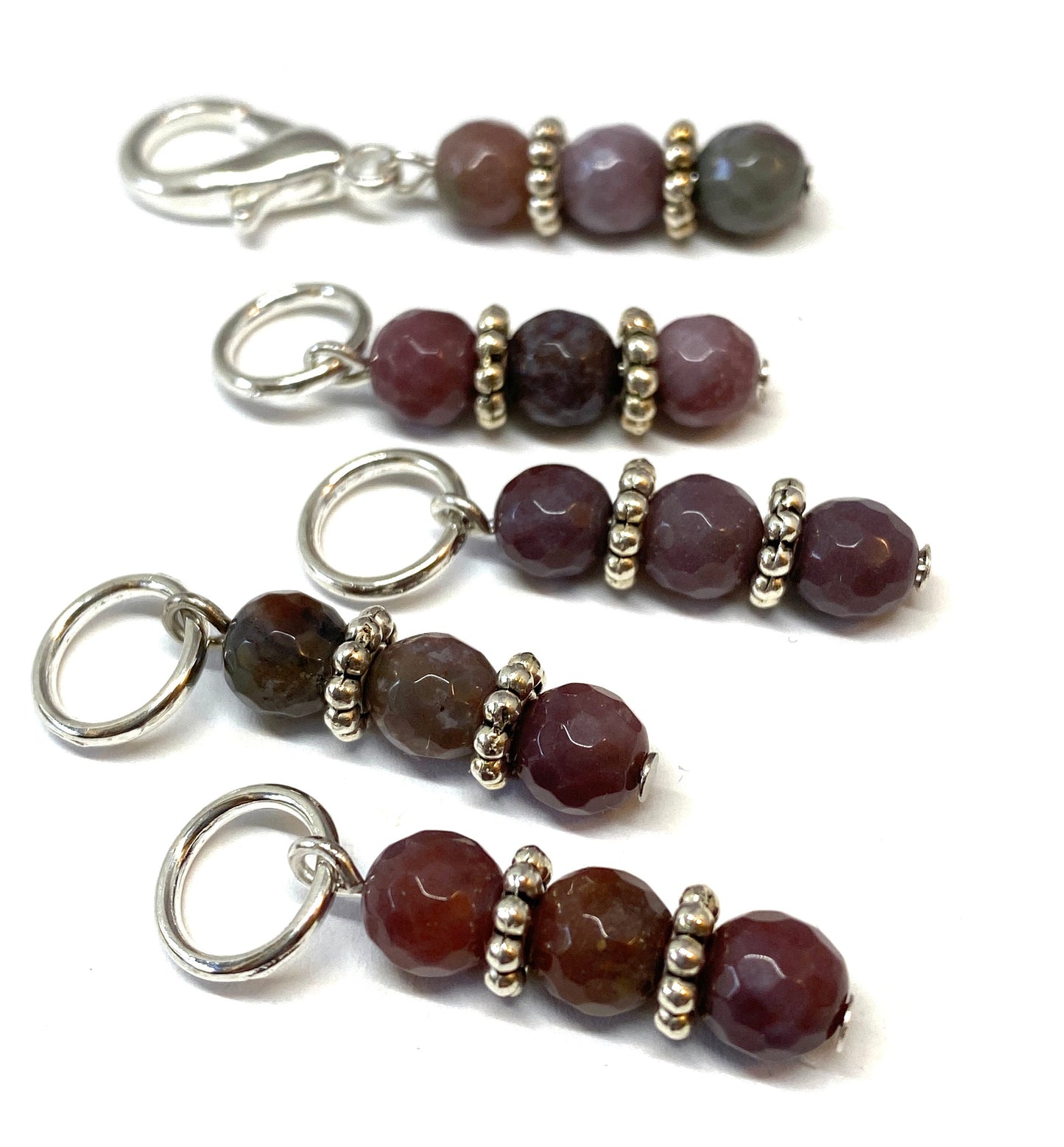 Mauve agate stitch markers and stitch holder