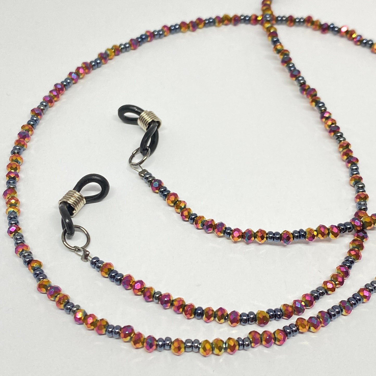 Iridescent crystal beaded eyeglass chain