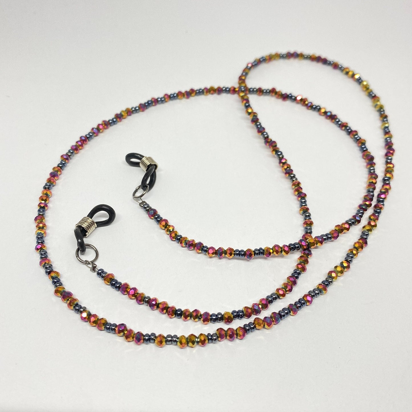 Iridescent crystal beaded eyeglass chain