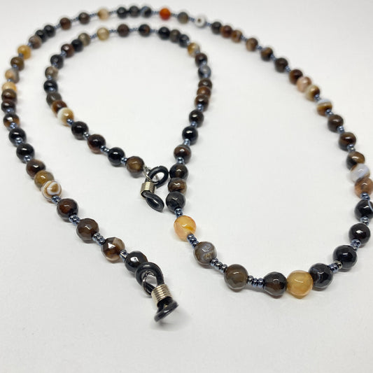 Earth toned agate bead eyeglass chain for readers or sunglasses.