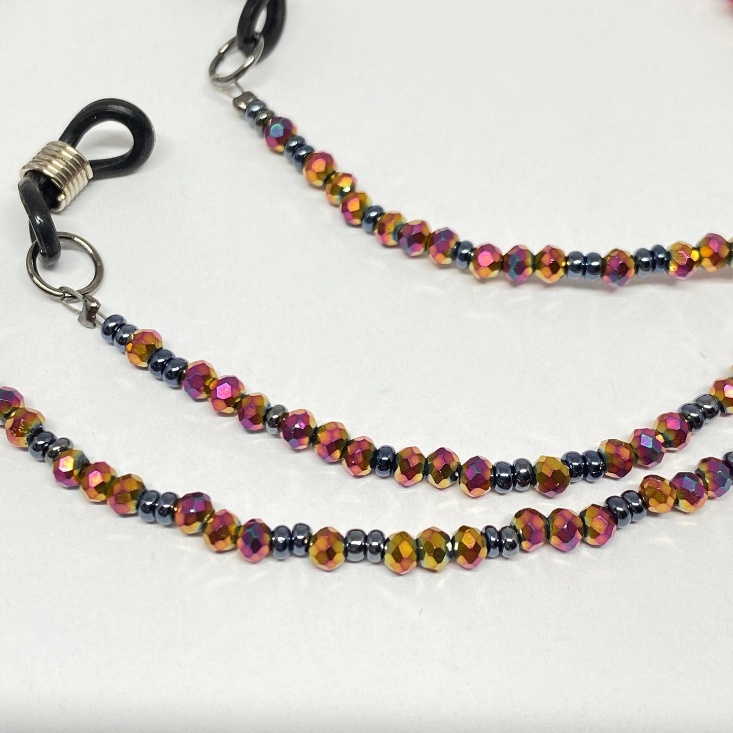 Iridescent crystal beaded eyeglass chain